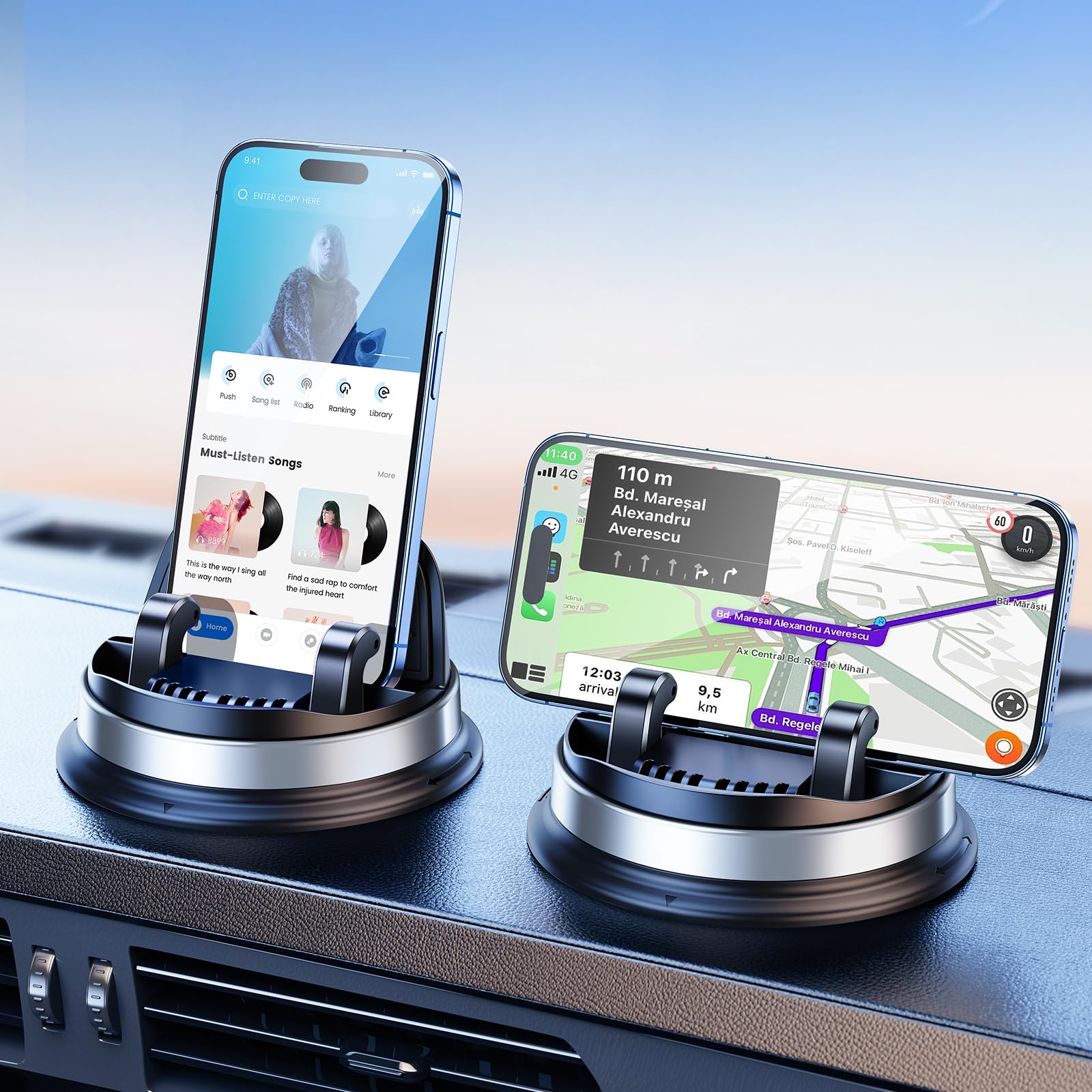 Photo 1 of DICMKY Dash Cell Phone Car Mount, Multifunctional Car Dashboard Mobile Phone Holder, 360 Rotatable Non Slip Mat Universal Car Phone Stand Hands Free, Compatible with iPhone, Samsung, Google, Android