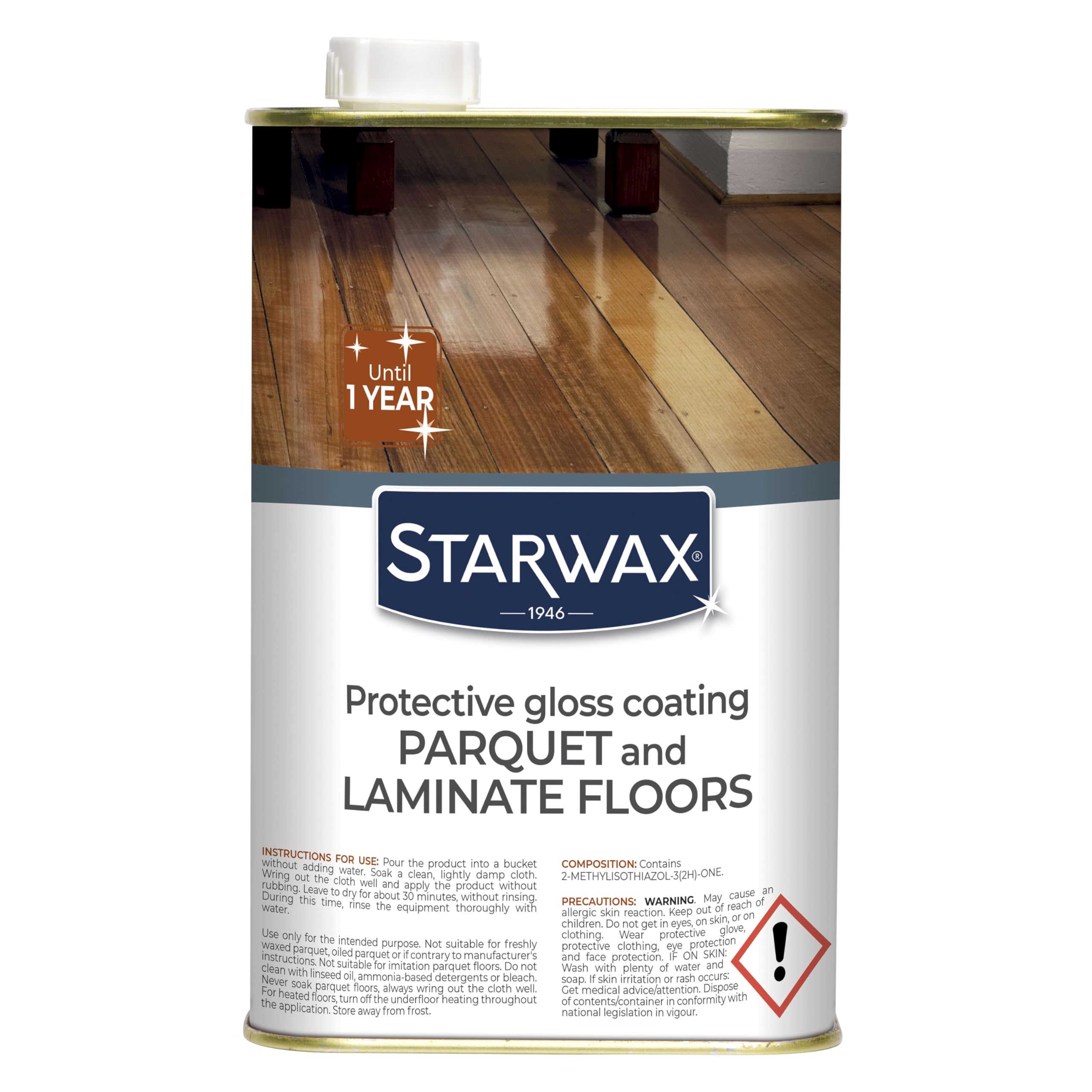 STARWAX Protective Gloss Restorer for Parquet & Laminate Floors – Shine Restorer & Scratch Concealer – Long-Lasting Protection, Non-Slip Finish – 1L (Up to 30m²)