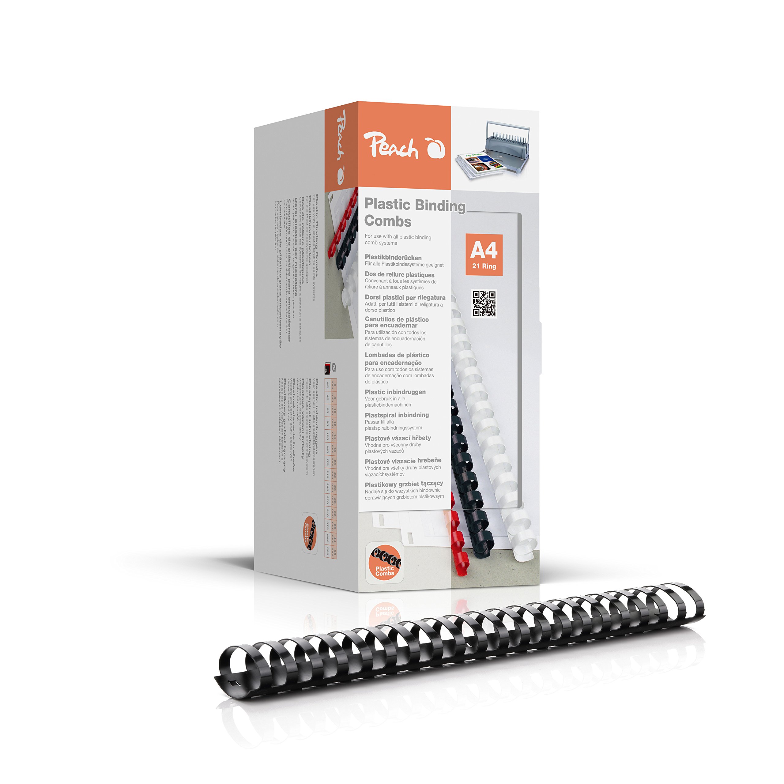 Peach PB438-02 Plastic Binding Combs A4 38 mm 375 Sheets Pack of 50 Black