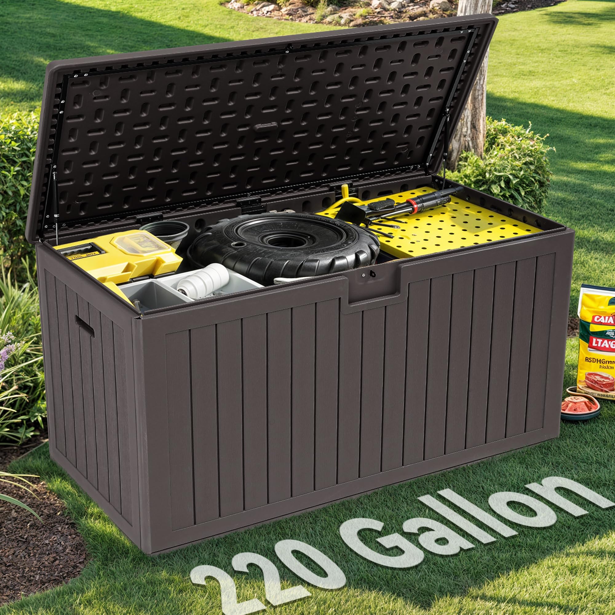 Photo 1 of ***Missing Hardware, Instructions, And Major Parts*** YITAHOME 220 Gallon Double-Wall Deck Box with Divider & Side Handles, Outdoor Large Storage for Patio Furniture Cushions, Garden Pool Accessories, Water Resistant & Lockable