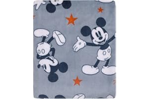 NOJO Disney Mickey Mouse Gray, Navy, White and Red Stars Super Soft Baby Blanket