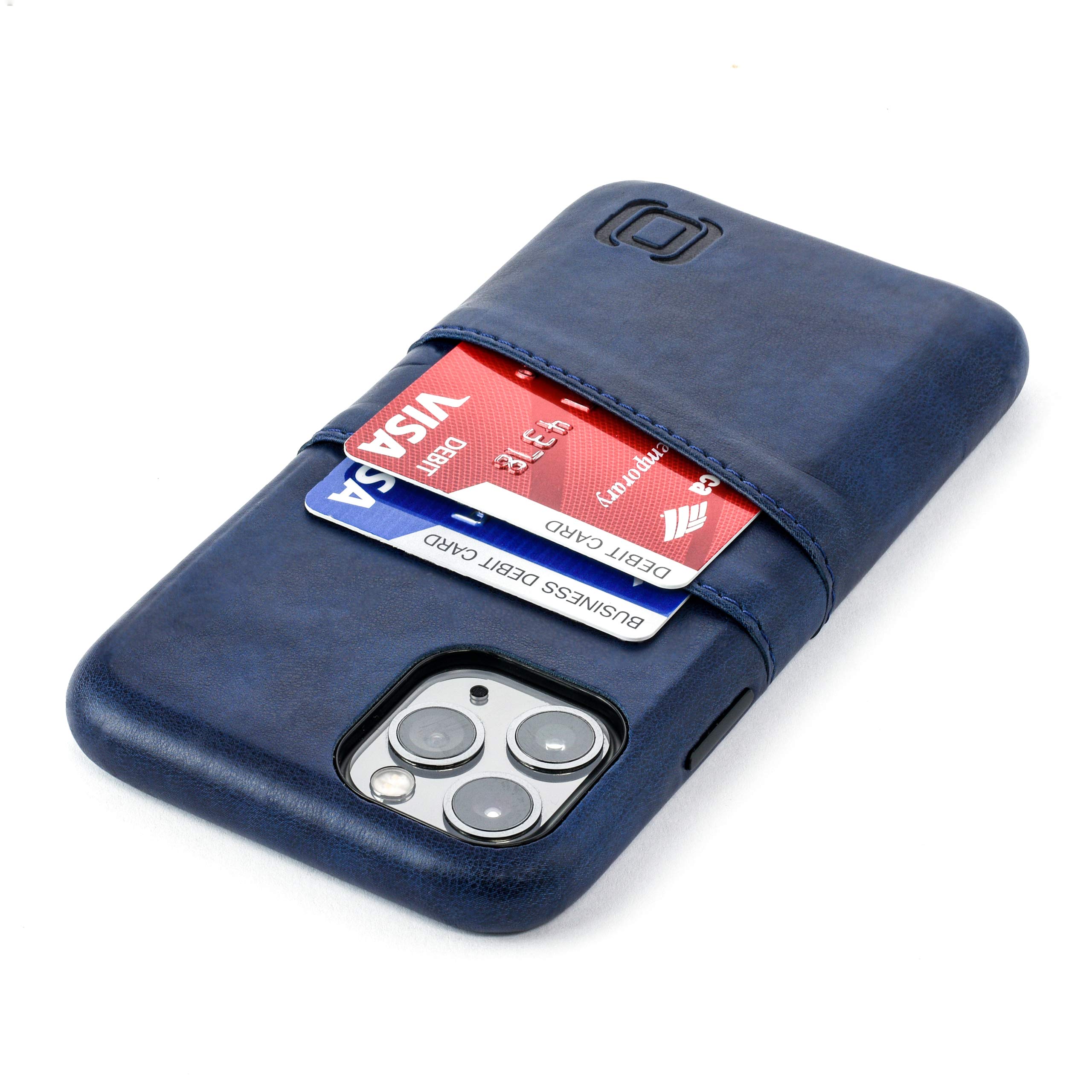Dockem Wallet Case for iPhone 11 Pro: Built-in Metal Plate for Magnetic Mounting & 2 Credit Card Holder Slots (5.8" Exec M2, Synthetic Leather, Navy Blue)