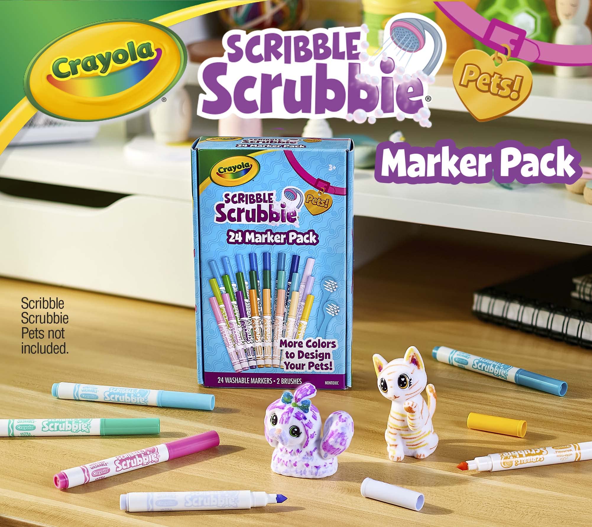 Crayola Scribble Scrubbie Pets Marker Set, 24 Washable Markers For Kids, Gifts For Girls & Boys [Amazon Exclusive]