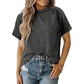 Afkwek Womens Tops Dressy Casual Crewneck Short Sleeve Shirts Loose Flowy Tunic Ribbed Blouses Trendy