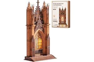 Rolife 3D Wooden Puzzle - Gothic Twin-Tower Cathedral Architecture Model with LED Lights, DIY Craft Building Kit for Adults, Unique Home Decor & Birthday for Hobbyists