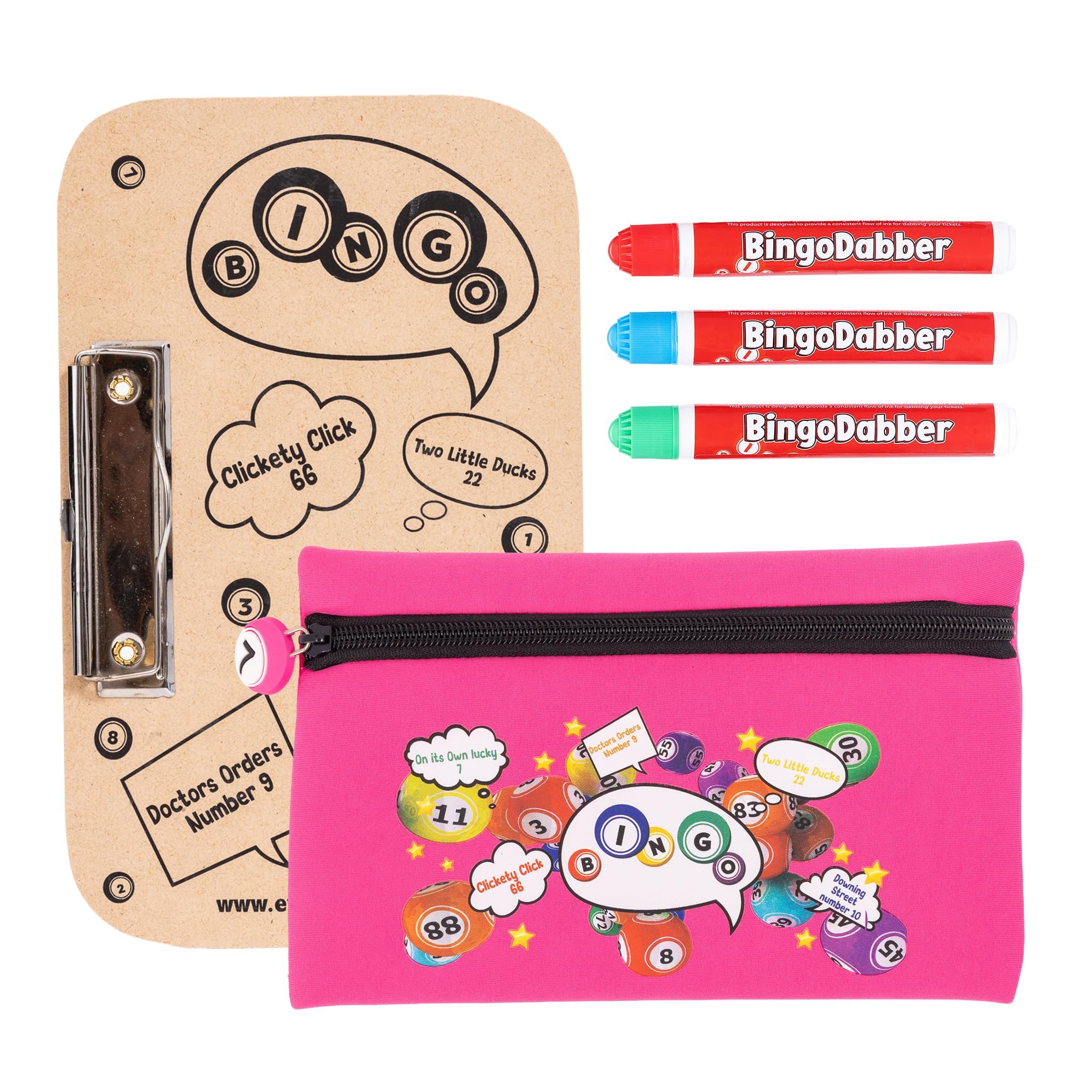 evelay Bingo Dabber Case Holder Gift Set | Includes 3 Bingo Dabbers, 1 Bingo Board & Storage Bag | 20ml Non-Drip Markers | 6 Bag Colours with Lucky Number Zip Pull for Bingo Lovers — image 1