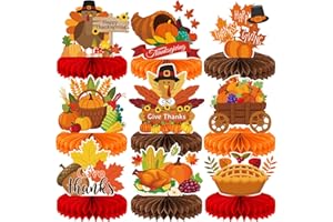 AVIKOSI 9 Pieces Thanksgiving Honeycomb Centerpieces Table Decor, Turkey Pumpkin Cornucopia Harvest Fall Party Table Topper Ornaments Signs, Fun Autumn Holiday Decorations