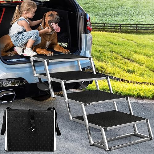 Dog Ramp for Cars, SUVs, and High Beds - 5 Steps, Lightweight Aluminum ...