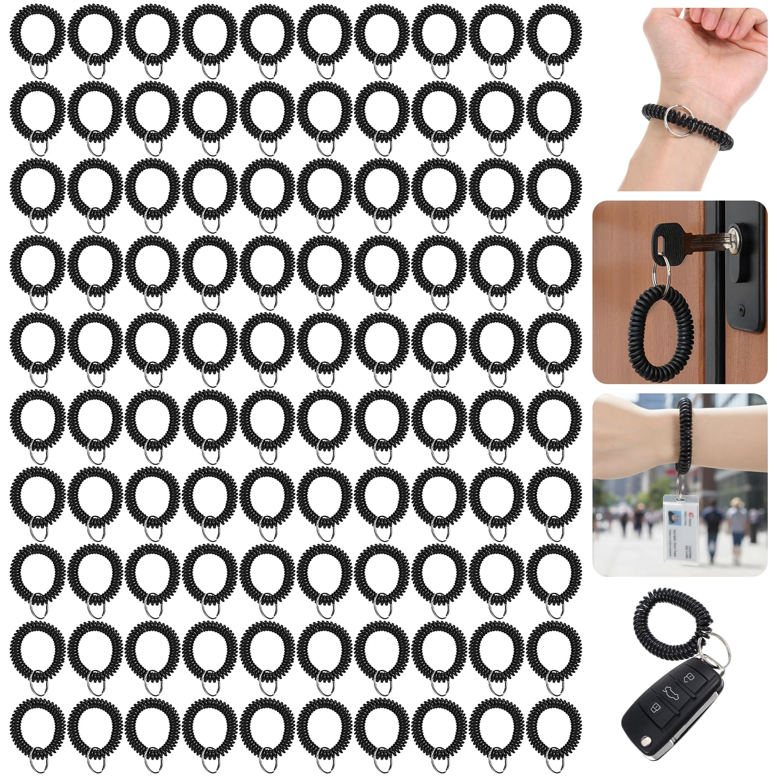 Photo 1 of  Stretchable Key Ring Band Black Spiral Coil Hair Ties Keychain Spriral Wrist Coil Keychain Black for Number Tag