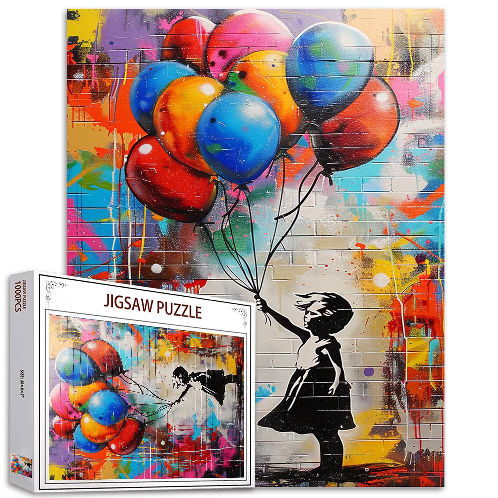 Tucocoo Colorful Balloon Jigsaw Puzzle 1000 Pieces Puzzles for Adults, Banksy Girl Street Pop Art Jigsaw Puzzles for Challenging Family Activity Games 27 x 20 inch DIY Puzzle for Home Decor Gifts