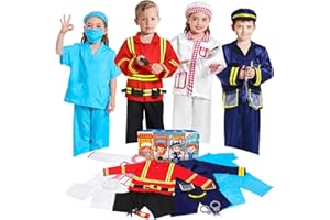 DISHIO Dress Up Clothes for Kids Pretend Role Play Costumes Trunk Toddlers Dress Up Costumes with Fireman Police Doctor Chef Kids Costume Dress Up for Boys Girls Birthday Party Age 3 to 6
