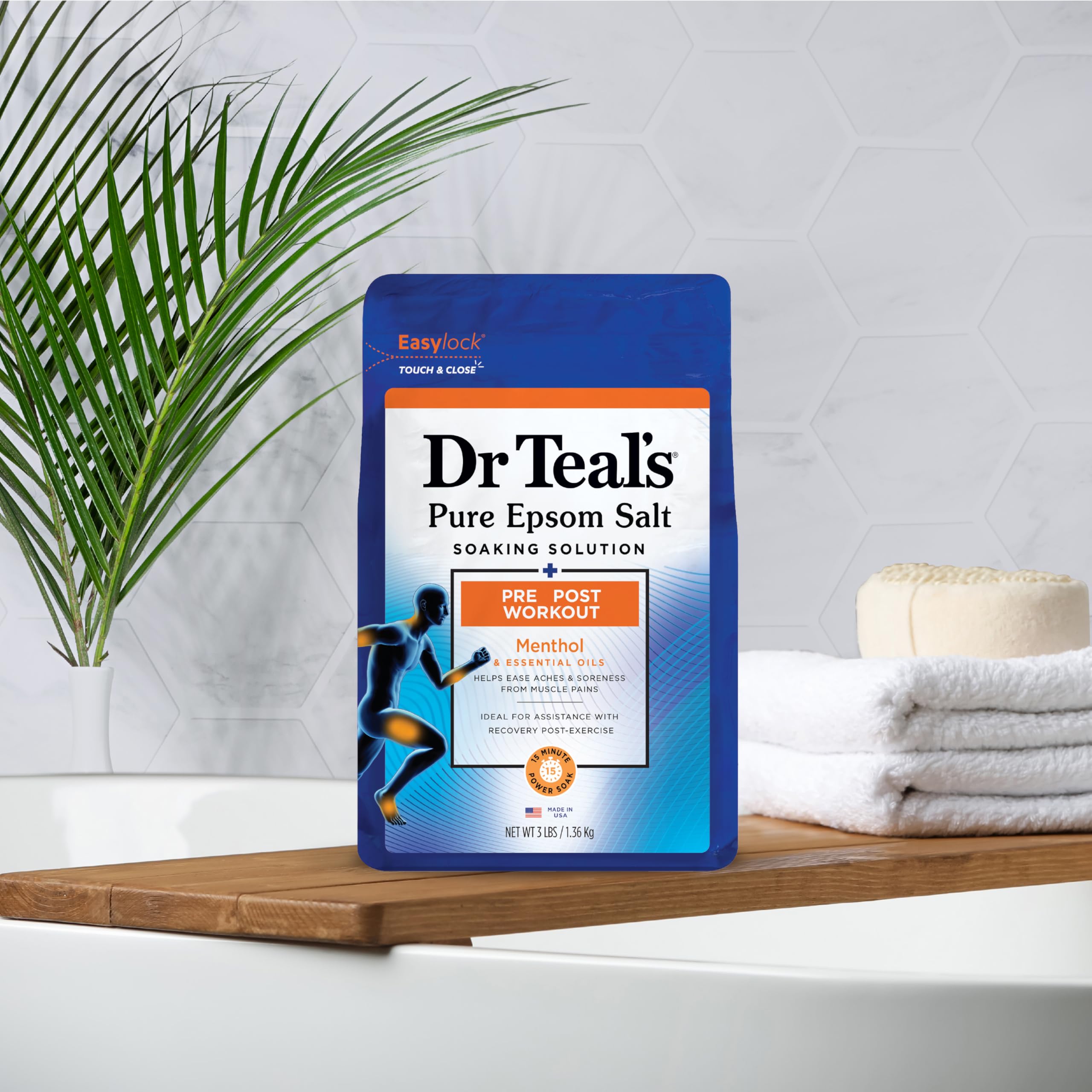 Dr Teal's Epsom Salt Magnesium Soak, Pre & Post Workout with Menthol & Essential Oils, 3 lbs
