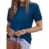 Zeagoo Womens Summer Short Sleeve Tops Crew Neck Lightweight Pullover Sweaters Loose Dressy Casual Blouse Basic Clothes