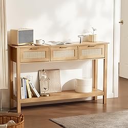 VEVOR Rattan Console Table with 3 Storage