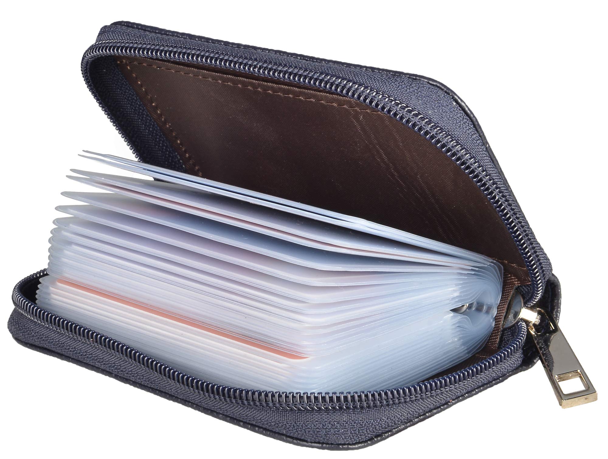 Genuine Leather Credit Card Holder ID Business Card Case Wallet 26 Card Slots (Darkblue)