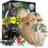 Dinosaur Egg Dig Kit, Unearth a Jumbo Dino Egg with 12 Unique Large Surprise Dinosaur Toys, Ideal Educational STEM Toys and Gifts for Kids Aged 5-7, Suitable for Party and Easter