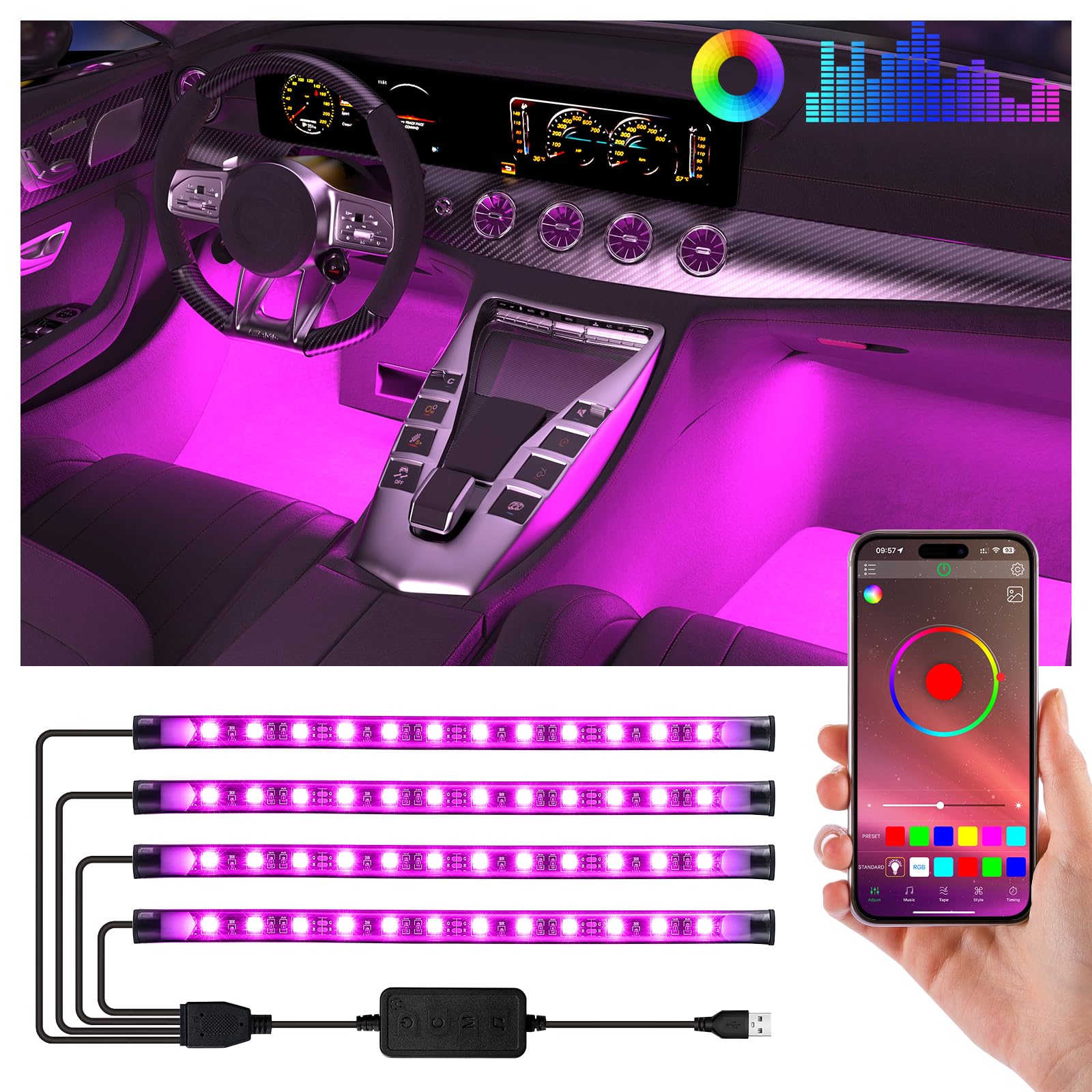 Photo 1 of Car Led Lights Interior with Smart APP Control, Sync Music,DIY Mode,Multicolor led Car Interior Light Kits,5V USB Led Lights for Cars, Trucks, SUVs