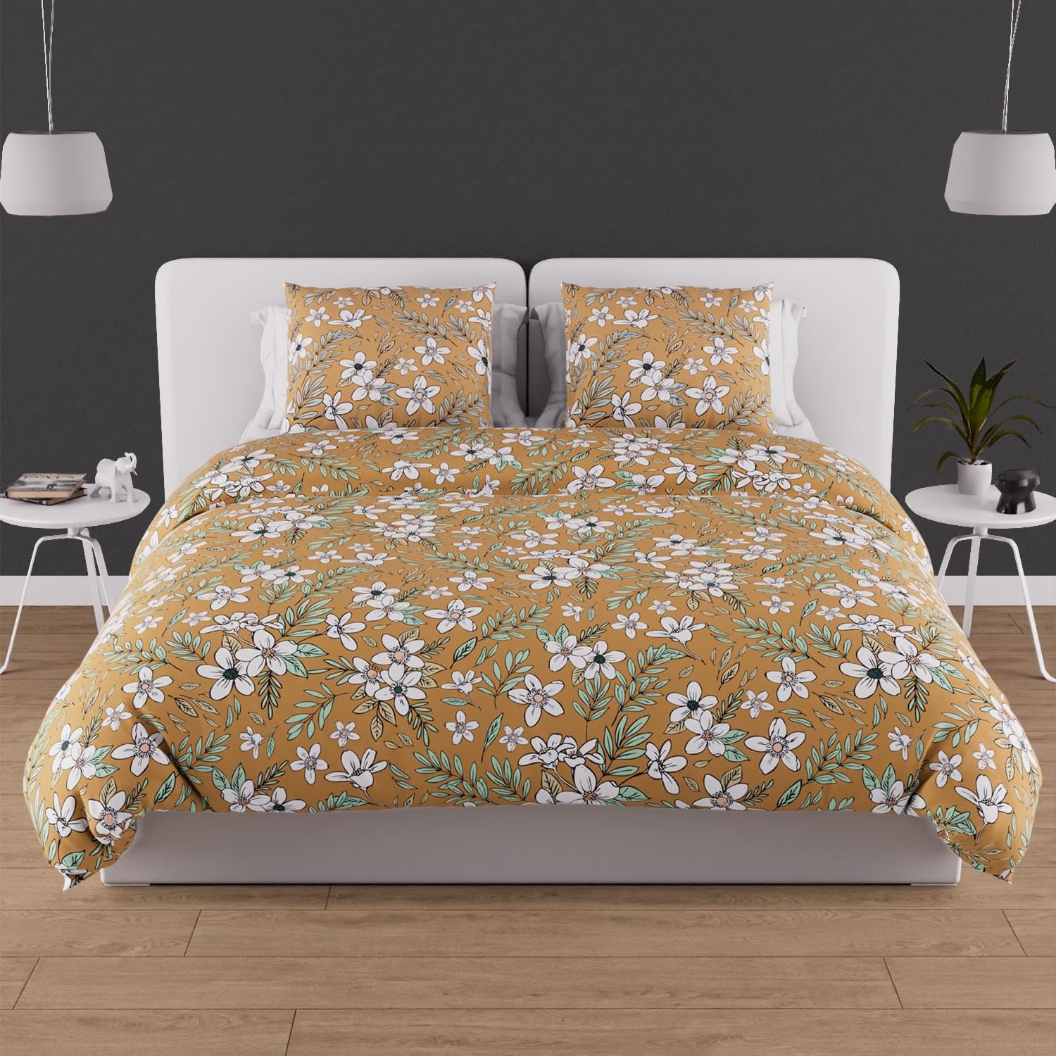 Soleil d'ocre, Manon Duvet Cover Set - 57 Thread Count Cotton - 240 x 220 cm - Camel