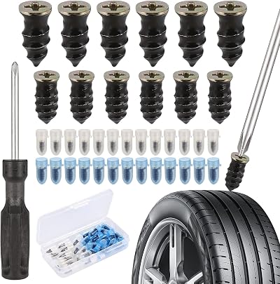 Zocipro 60Pcs Tyre Repair Kit Rubber Nails with Screwdriver S/L 6x12mm 7x15mm