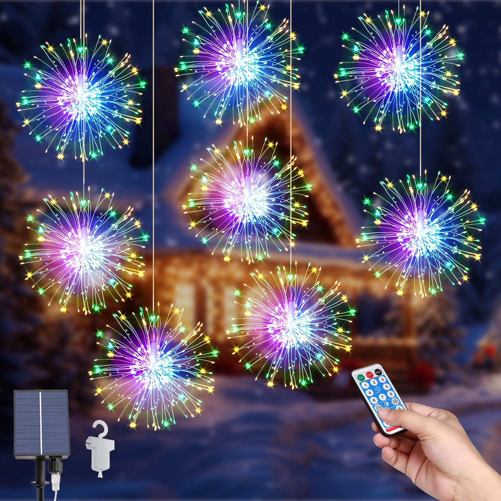 Solar Fairy Lights - 8Pack Hanging Starburst Sphere Lights with 800 LEDs, 8 Modes, Waterproof Copper Wire, Remote for Home Party Xmas Decorations — image 1