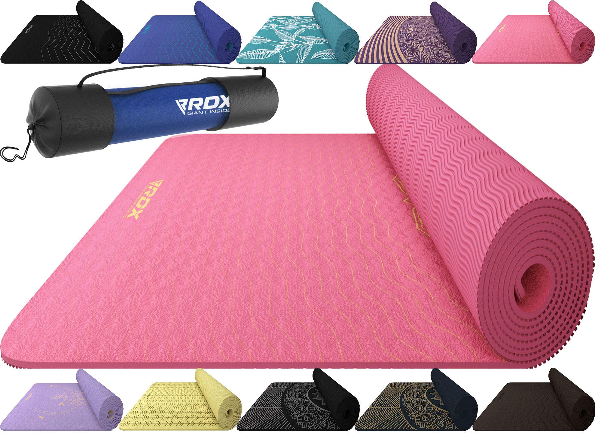 RDX Yoga Mat TPE 6mm Thick with Straps and Carry bag, REACH ROHS Compliant, 6P Latex Free Eco Friendly Non Slip Mats for Men Women, Home Gym Fitness Workout Exercise Pilates Aerobic Planks, 183 X 61CM