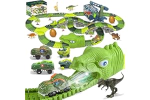 EchoPlan Dinosaur Toys, 309PCS Dinosaur Race Track Train Toy with 4 Dino Cars, 6 Dino Toys, 270 Track set,Create A Dino World Road Race, Toys for Boys kids toddlers 3 4 5 6 7 8 10+ Year Old & Up