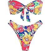 ZAFUL Knotted Bandeau Bikini for Women Strapless Swimsuits High Cut Bathing Suit Sexy Cheeky Tie Side Swimwears