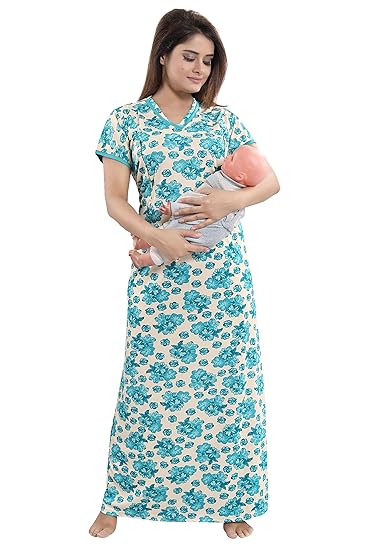 Women's Beautiful Print with Invisible Zip Feeding/Maternity/Nursing Nighty/Nightwear.