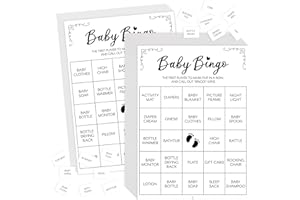 Baby Shower Bingo Game, 50 Bingo Cards Perforated Calling Cards Bingo Games for Baby Shower, Bridal Wedding Shower (White)
