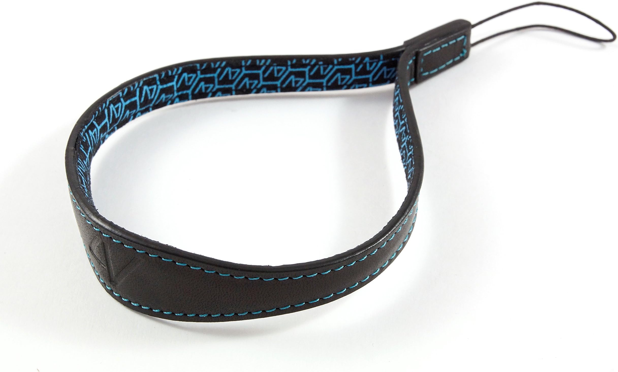 4V Design Tuscany Medium Handmade Leather Wrist Strap for Compact Cameras, Black/Cyan (1MS01SVV0930)