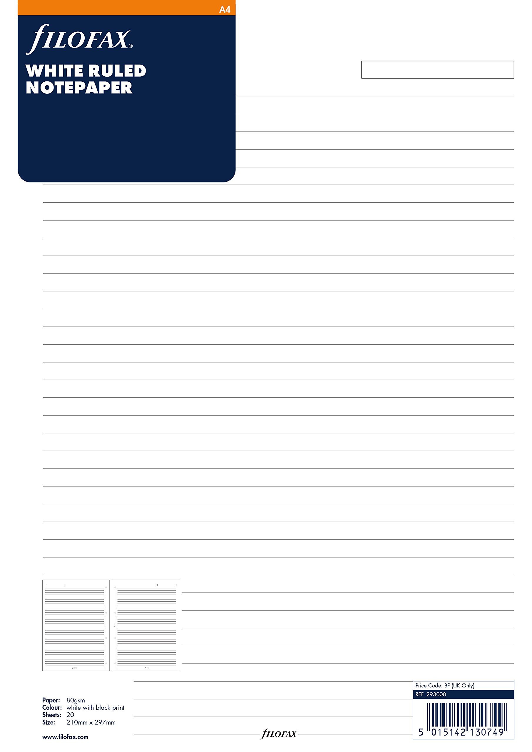 Filofax A4 Ruled Notepaper - White