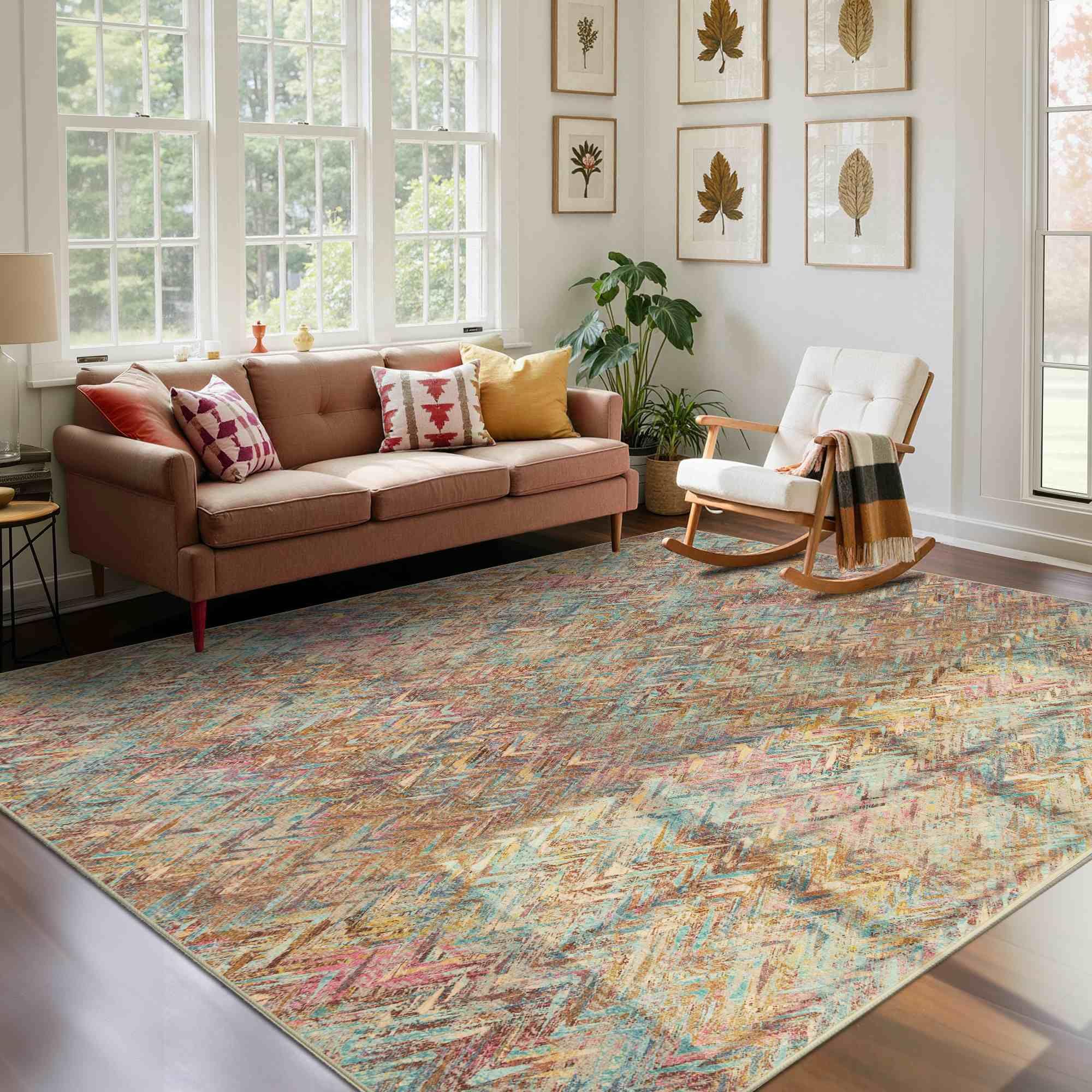 Photo 1 of Rugxara Floral Rug for Living Room Bedroom, 6x9 Washable Rug, Vintage Boho Style, Large Non Slip & Low Pile Wool Carpet for Indoor Dining Room, Girls Room, Nursery Room and Kids Room(Multi 6x9ft)