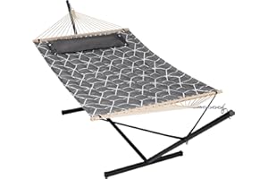 ANOW Double Hammock with Stand Included, 2 Person Hammock with Stand for Outside, 450 LBS Weight Capacity, Gray Cube