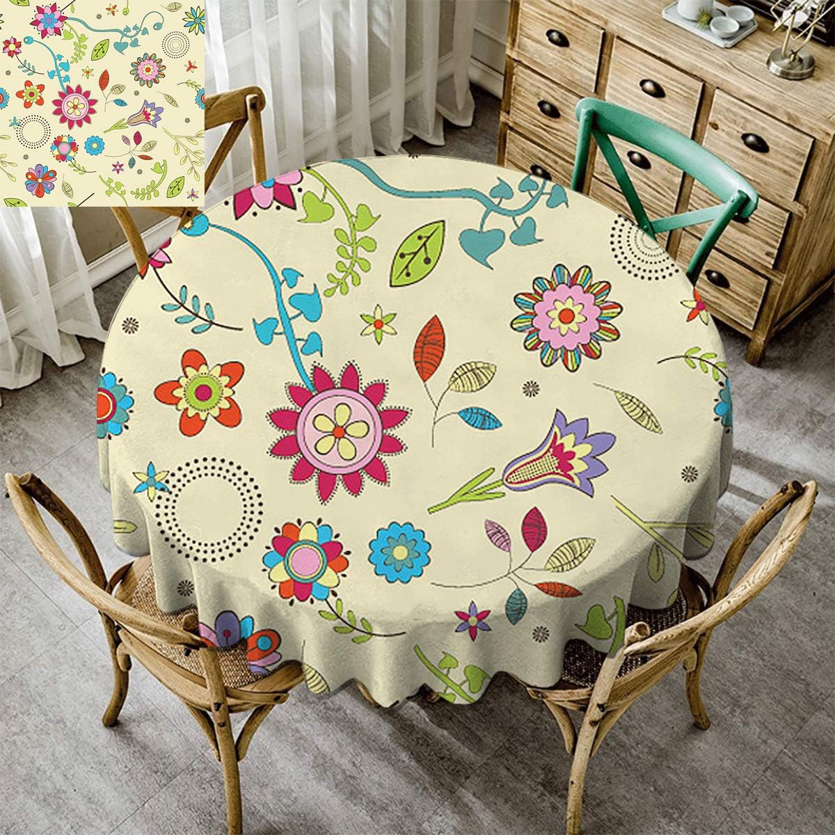 Merry Christmas,Round Tablecloth,Home Round Tablecloth,Flowers Yellow