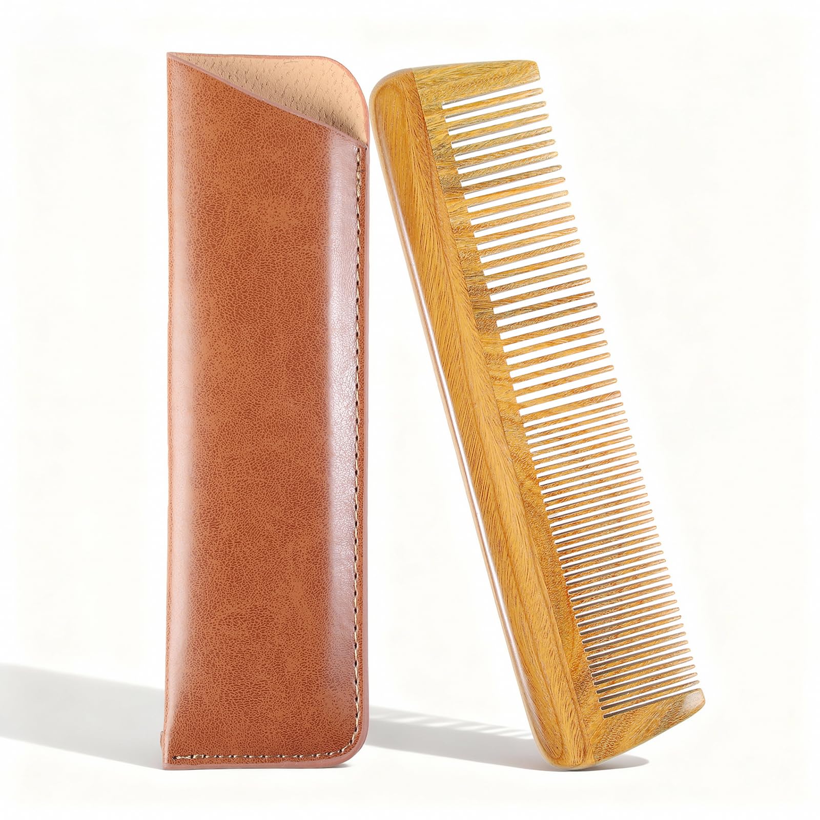 Onedor Handmade 100% Natural Green Sandalwood Hair Combs - Anti-Static Sandalwood Scent Natural Hair Detangler Wooden 2 in 1 Comb (Fine with Wide Tooth)