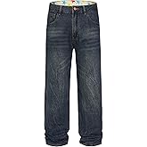 MZNBURAM Men's Non-Stretch Relaxed Fit Straight-Leg Denim Pants Jeans