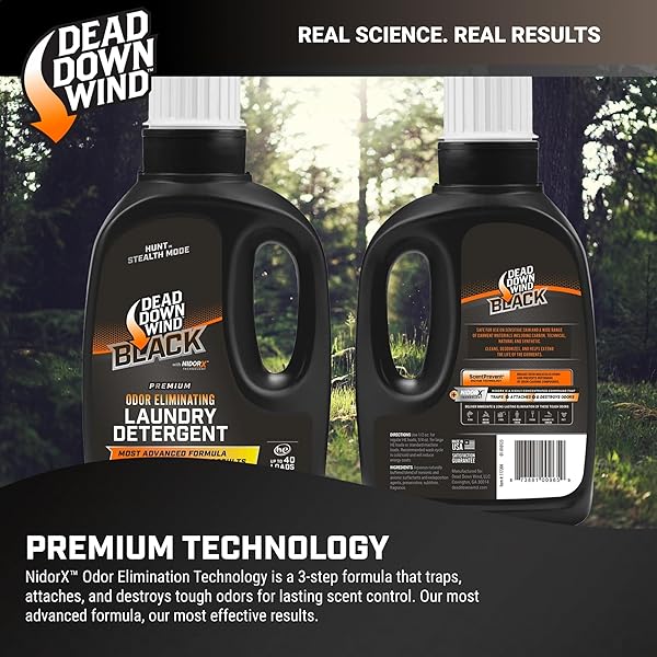 DEAD DOWN WIND BLACK PREMIUM UNSCENTED LAUNDRY DETERGENT (20 OZ) – SCENT ELIMINATING LIQUID DETERGENT FOR CLOTHING AND GEAR – DURABLE HUNTING SCENT ELIMINATORS – ADVANCED HUNTING GEAR