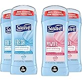 Suave Deodorant Women, Antiperspirant, Powder and Fresh Bundle, 48-Hour Odor & Wetness Protection, with Essential Oils, anti-staining, no baking soda Bundle 4 x 2.6 oz