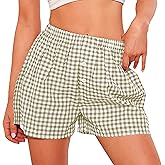 PRETTYGARDEN Womens Shorts Boxers 2026 Summer Gingham Pajama Lounge Sleep Y2K Plaid Pj Shorts Beach Bottoms