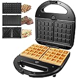 OSTBA Sandwich Maker 3-in-1 Waffle Iron, 750W Panini Press Grill with 3 Detachable Non-stick Plates, LED Indicator Lights, Co