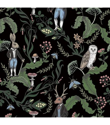 Deer & Nature Peel And Stick Wallpaper – 17.3" X 472" Dark Green Vintage Contact Paper, Removable, For Bedroom, Living Room, Cabinet, DIY Decor