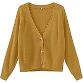 TASAMO Women's Long Sleeve Knit Sweater Open Front Cardigan Button Loose Outerwear