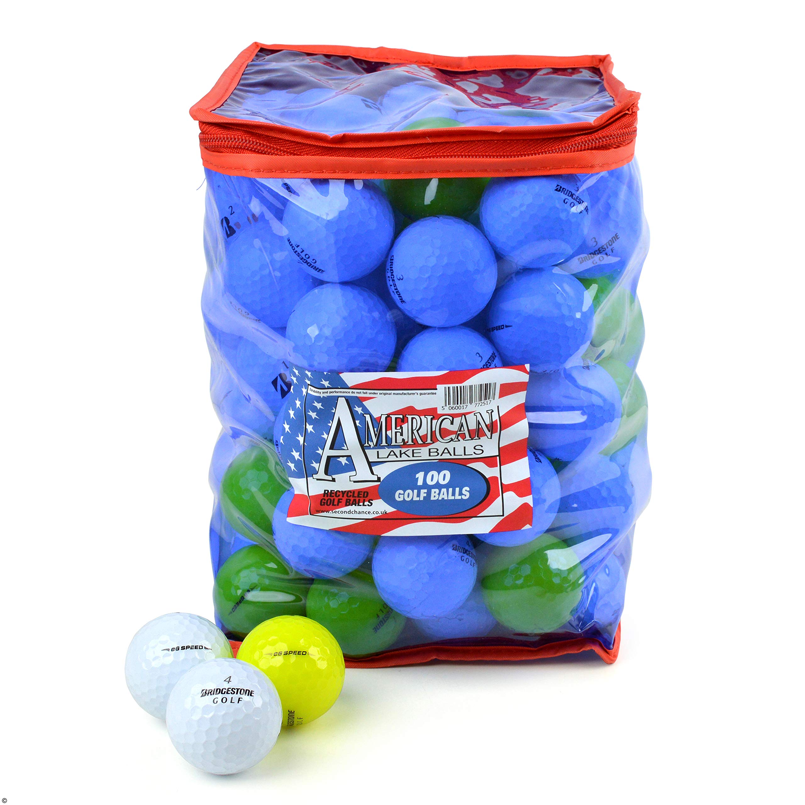 Second Chance Unisex's Bridgestone E6 Speed Grade A Lake Golf Balls with Reusable Storage Bag, White, Size 100