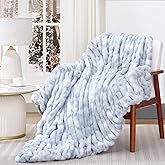 Touchat Ruched Faux Rabbit Fur Throw Blanket, 700 GSM Luxury Dual-Sided Soft Cozy Blanket, Fuzzy Fluffy Plush Blanket for Bed, Couch and Sofa - 50"x60", Tie-dye Blue