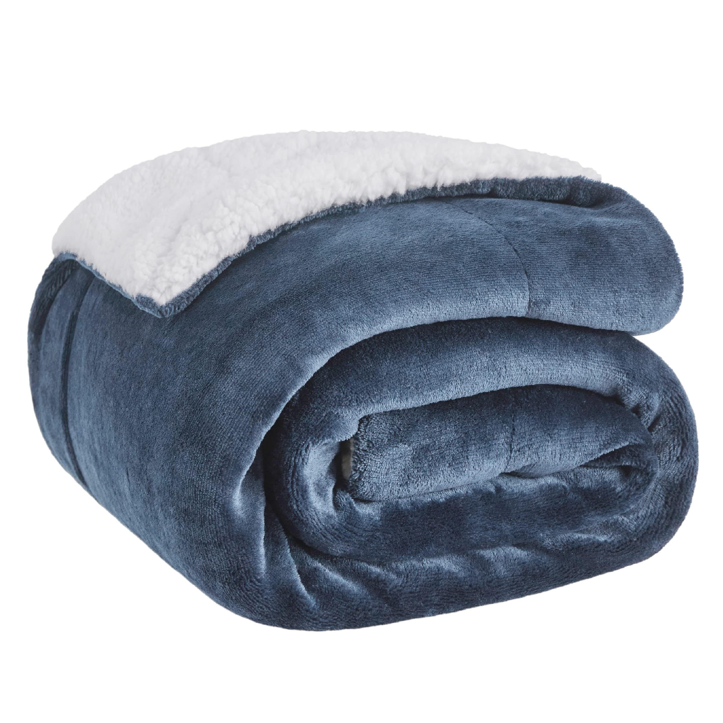 Bedsure Sherpa Fleece Throw Blanket - Thick and Warm, Fluffy Microfiber Solid & Soft Blankets for Bed and Couch Double/Twin Size, Slate Blue, 150x200cm — image 1