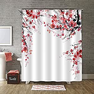 Amazon Com Mitovilla Red Plum Floral Branches Shower Curtain Set