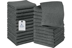 DAN RIVER 100% Cotton Wash Cloths 24 Pack [12x12] Soft & Absorbent face wash Cloth, Gym, Hotels & Spa Perfect for Everyday Use Fingertip Towels, Gray