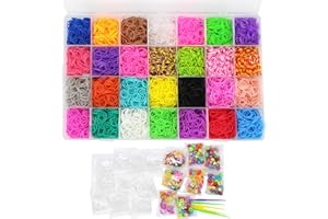 SALOME IDEA Rubber Bands 10,000pcs Rubber Loom Bands Barcelet Making Kit, 500pcs S-Clips,175pcs Colorful Beads, 24pcs Small Pendants in 1 Transparent Box(Color Set-A)