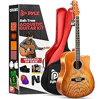 PYLE 41” Acoustic Guitar- 4/4 Full Size Cutaway Guitar, Steel Strings, Ashtree Top Cherry Burst Matte Finish, w/ Bag, Strap, 