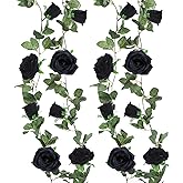 Felice Arts 2 Pack Black Artificial Flower Garland Each 6.5FT Fake Rose Vine Hanging Rose Garland for Wedding Flowers Xmas Table Centerpiece Arrangement Mirror Decor